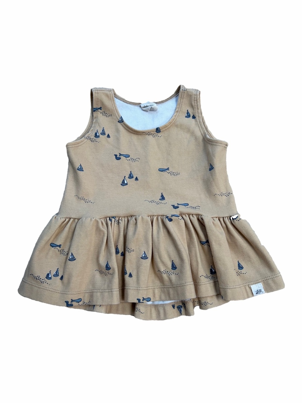 Lulu + Roo Size 3T Tan Sailboats and Whales Nautical Peplum Tank Top